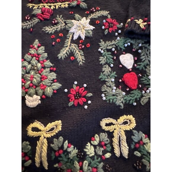 Vtg Tiara International Christmas Cardigan Sweater Embroidered And Beaded Size M - Picture 8 of 16